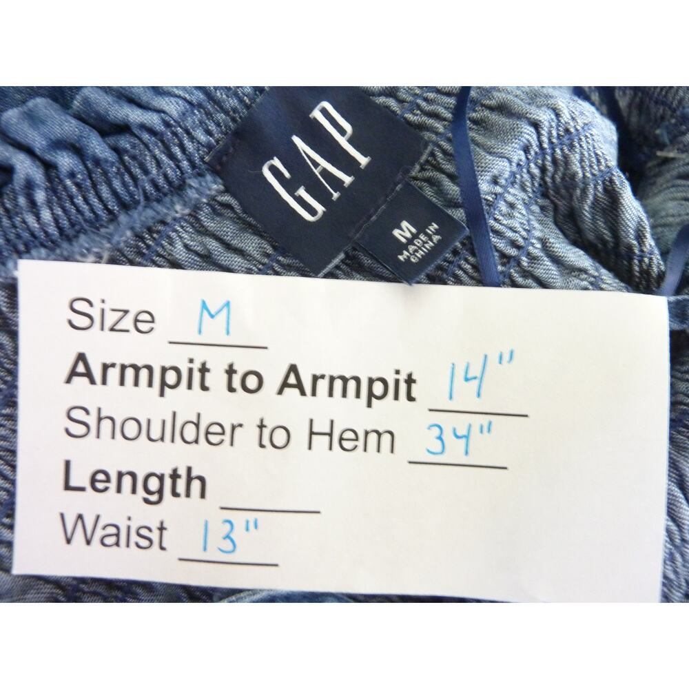 NWT Gap Flutter Sleeve Smocked Denim Mini Dress M Blue Scoop Neck Ruffle Hem - Picture 6 of 7